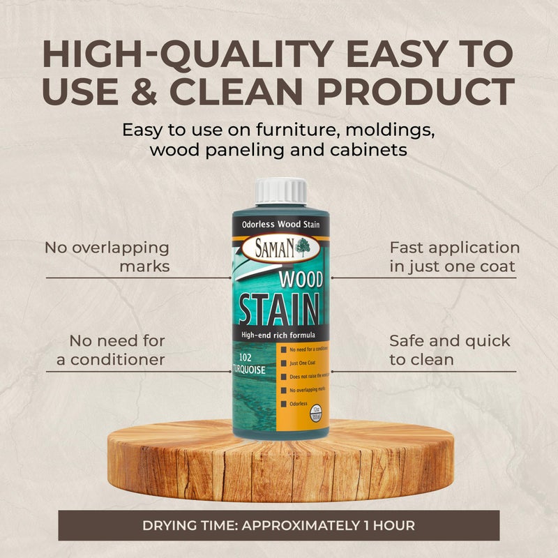 SamaN Interior Water Based Wood Stain - Natural Stain for Furniture, Moldings, Wood Paneling, Cabinets (Turquoise TEW-102-12, 12 oz) - Image 5